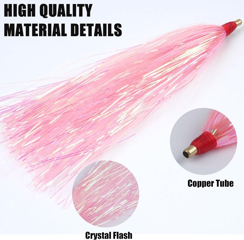 VATEICO Fishing Teasers,Bucktail Teaser Mylar Flash Teaser Tail Rigs Skirts Hair Flounder Fishing Lure Bait Rigs for Saltwater Freshwater - Image 3